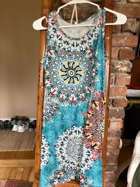 Sleeveless Small Teal Mandala Print Summer Dress